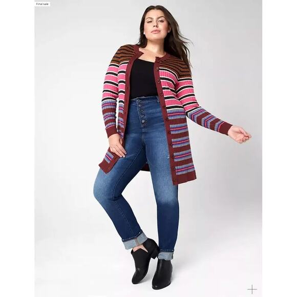 Lane Bryant Longline Striped Duster Cardigan Plus Size 14 16 NWOT - Picture 1 of 10